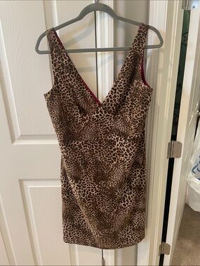 Y2K Jessica Howard Leopard Print Mini Dress red silky lining